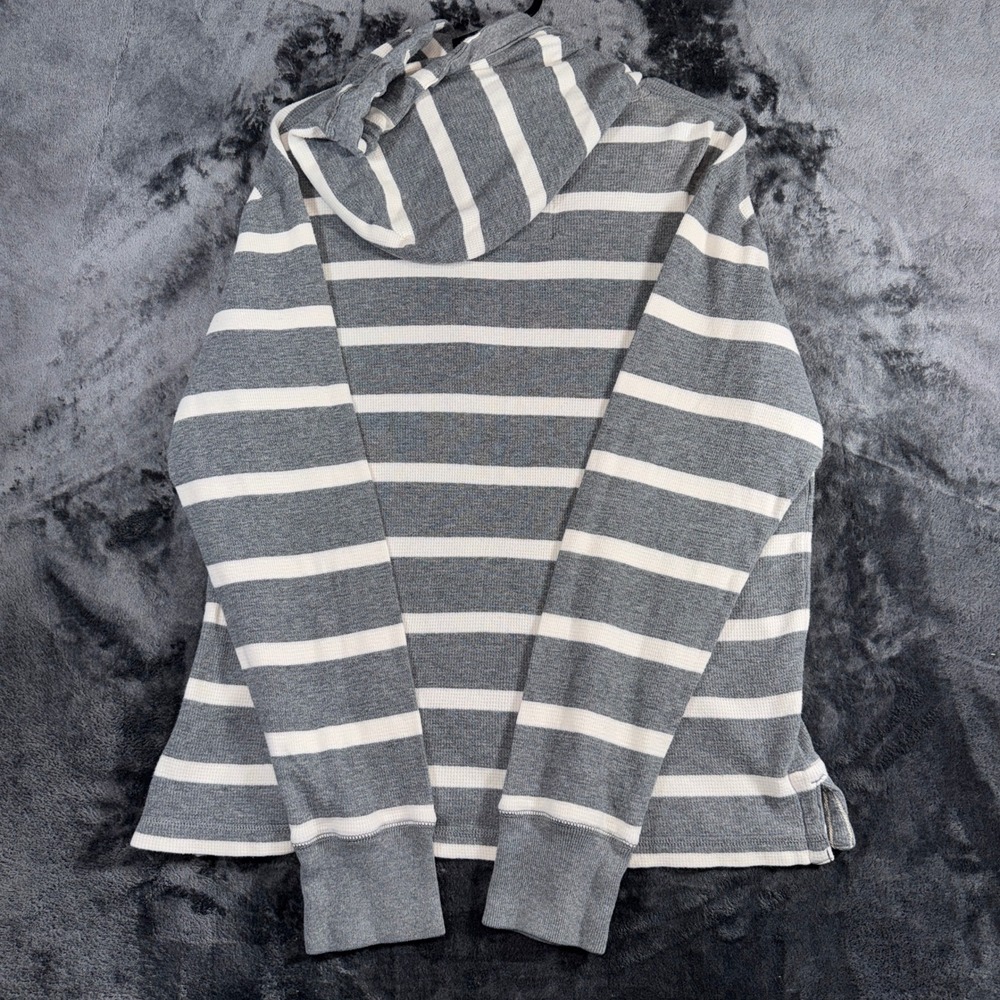 American Eagle Outfitters Mens Medium‎ Grey White Striped Thermal Waffle Hoodie - Picture 4 of 14